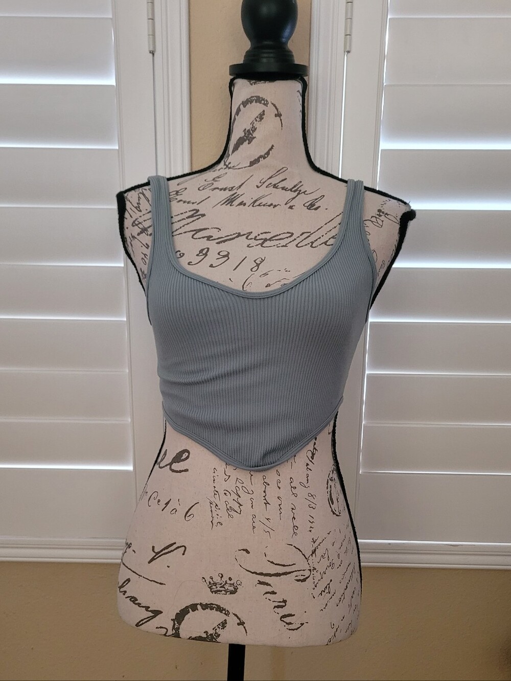 Ribbed V-Neck Cropped Tank Top - Sea Green